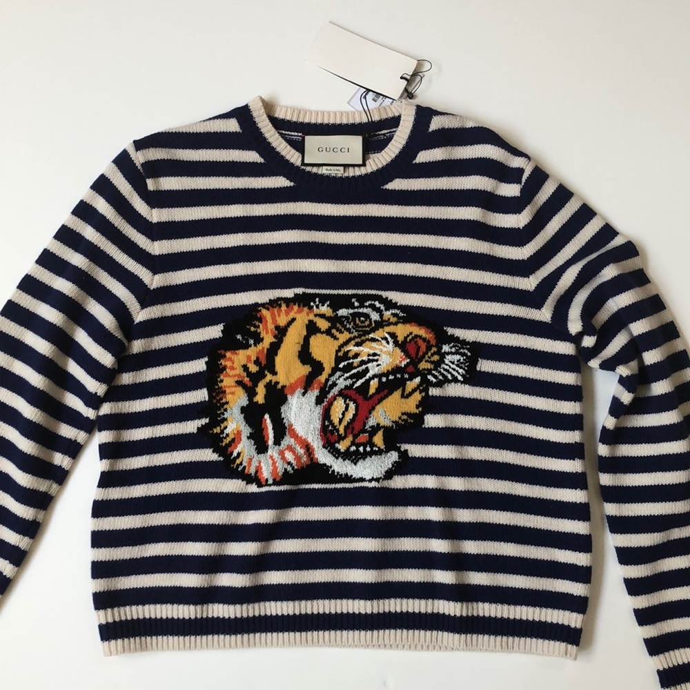 NWT Gucci Wool Striped Tiger Sweater